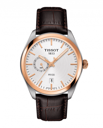 Tissot PR 100 39 Dual Time Stainless Steel / Yellow Gold / Silver / Strap T101.452.26.031.00 Tissot PR 100 39 Dual Time Stainless Steel / Yellow Gold / Silver / Strap T101.452.26.031.00