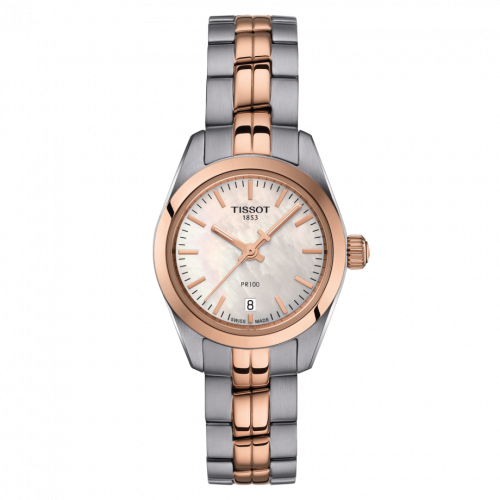 Tissot PR 100 Quartz 25 Stainless Steel / Rose Gold PVD / MOP / Bracelet T101.010.22.111.01 Tissot PR 100 Quartz 25 Stainless Steel / Rose Gold PVD / MOP / Bracelet T101.010.22.111.01