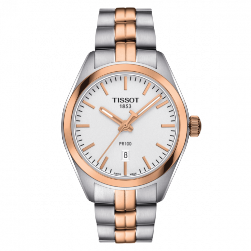 Tissot PR 100 Quartz 33 Stainless Steel / Rose Gold PVD / Silver / Bracelet T101.210.22.031.01 Tissot PR 100 Quartz 33 Stainless Steel / Rose Gold PVD / Silver / Bracelet T101.210.22.031.01