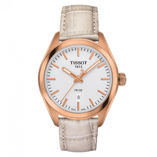 Tissot PR 100 Quartz 33 Rose Gold PVD / Silver / Strap T101.210.36.031.00