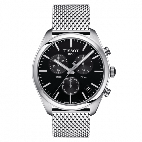 Tissot PR 100 Chronograph Quartz 41 Stainless Steel / Black / Milanese T101.417.11.051.01 Tissot PR 100 Chronograph Quartz 41 Stainless Steel / Black / Milanese T101.417.11.051.01