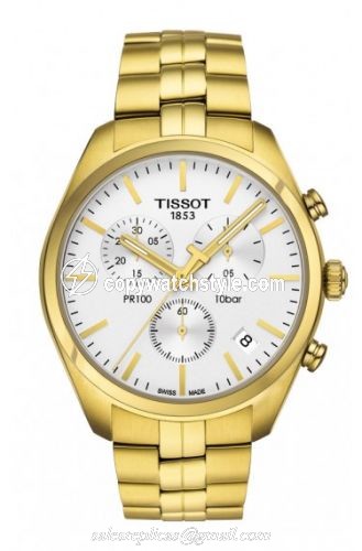 Tissot PR 100 Chronograph Quartz 41 Yellow Gold PVD / Silver / Bracelet T101.417.33.031.00 Tissot PR 100 Chronograph Quartz 41 Yellow Gold PVD / Silver / Bracelet T101.417.33.031.00