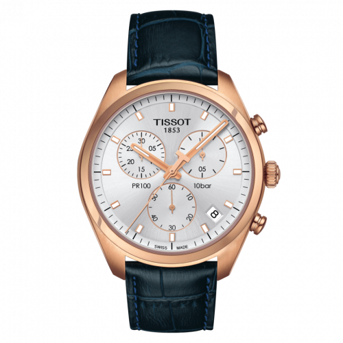 Tissot PR 100 Chronograph Quartz 41 Rose Gold PVD / Silver / Strap T101.417.36.031.00