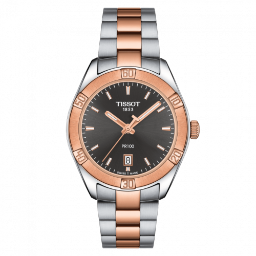 Tissot PR 100 Sport Chic 36 Stainless Steel / Rose Gold PVD / Grey / Bracelet T101.910.22.061.00 Tissot PR 100 Sport Chic 36 Stainless Steel / Rose Gold PVD / Grey / Bracelet T101.910.22.061.00
