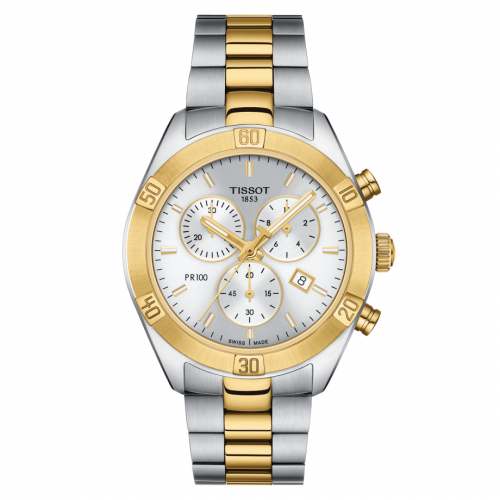 Tissot PR 100 Sport Chic Chronograph 38 Stainless Steel / Yellow Gold PVD / Silver / Bracelet T101.917.22.031.00