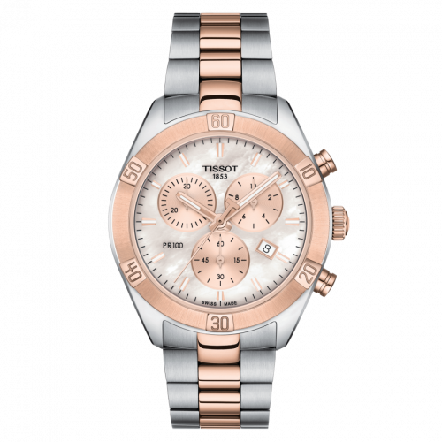 Tissot PR 100 Sport Chic Chronograph 38 Stainless Steel / Rose Gold PVD / MOP / Bracelet T101.917.22.151.00