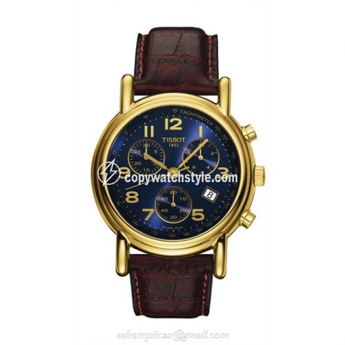 Tissot Carson Chronograph Quartz 39.7 Yellow Gold / Blue / Strap T71.3.442.42