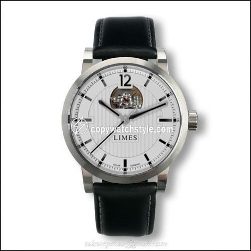 Limes Chyros Balancier Visible - silvered / black leather strap U6017-LA2.1 Limes Chyros Balancier Visible - silvered / black leather strap U6017-LA2.1