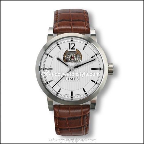 Limes Chyros Balancier Visible - Silvered / brown leather strap U6017-LA2.2 Limes Chyros Balancier Visible - Silvered / brown leather strap U6017-LA2.2