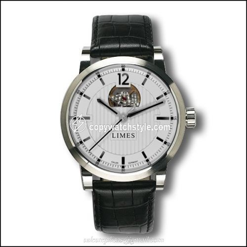 Limes Chyros Balancier Visible - silvered / black leather strap (Croco) U6017-LA2.5 Limes Chyros Balancier Visible - silvered / black leather strap (Croco) U6017-LA2.5