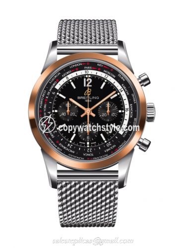Breitling Transocean Chronograph Unitime Pilot Stainless Steel / Red Gold / Black / Milanese UB0510U4.BC26.152A Breitling Transocean Chronograph Unitime Pilot Stainless Steel / Red Gold / Black / Milanese UB0510U4.BC26.152A