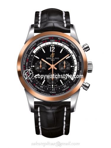 Breitling Transocean Chronograph Unitime Pilot Stainless Steel / Red Gold / Black / Croco UB0510U4/BC26/760P