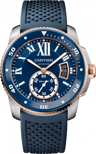 Cartier Calibre de Cartier Diver Stainless Steel / Pink Gold / Blue / Rubber W2CA0009 Cartier Calibre de Cartier Diver Stainless Steel / Pink Gold / Blue / Rubber W2CA0009