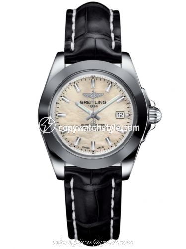 Breitling Galactic 32 Sleek Edition Stainless Steel / Pearl / Croco W7133012/A800/777P/A14BA.1 Breitling Galactic 32 Sleek Edition Stainless Steel / Pearl / Croco W7133012/A800/777P/A14BA.1