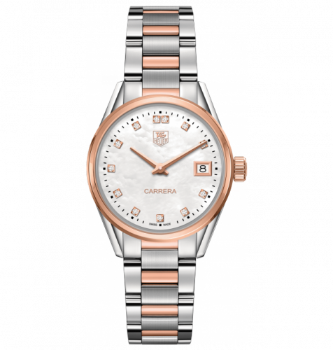 TAG Heuer Carrera Lady Quartz 32 Stainless Steel / Rose Gold / MOP - Diamond / Bracelet WAR1352.BD0779 TAG Heuer Carrera Lady Quartz 32 Stainless Steel / Rose Gold / MOP - Diamond / Bracelet WAR1352.BD0779
