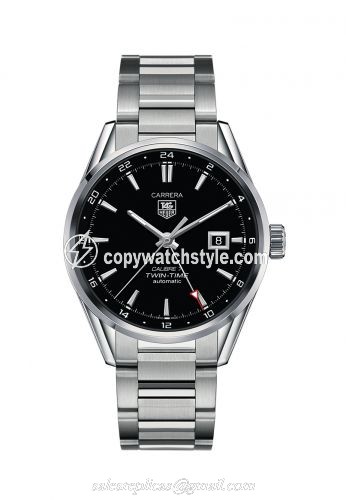 TAG Heuer Calibre 7 Twin Time Stainless Steel / Black / Bracelet WAR2010.BA0723 TAG Heuer Calibre 7 Twin Time Stainless Steel / Black / Bracelet WAR2010.BA0723