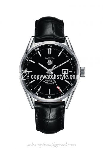 TAG Heuer Calibre 7 Twin Time Stainless Steel / Black / Alligator WAR2010.FC6266 TAG Heuer Calibre 7 Twin Time Stainless Steel / Black / Alligator WAR2010.FC6266