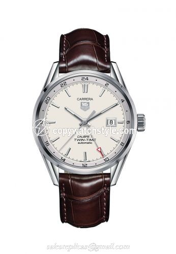 TAG Heuer Calibre 7 Twin Time Stainless Steel / Silver / Alligator WAR2011.FC6291 TAG Heuer Calibre 7 Twin Time Stainless Steel / Silver / Alligator WAR2011.FC6291