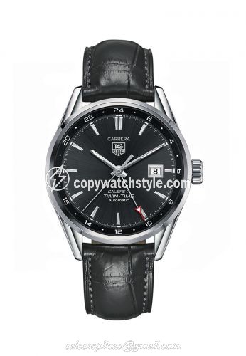 TAG Heuer Calibre 7 Twin Time Stainless Steel / Grey / Alligator WAR2012.FC6326