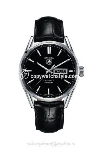 TAG Heuer Carrera Calibre 5 Day Date Stainless Steel / Black / Alligator WAR201A.FC6266