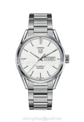 TAG Heuer Carrera Calibre 5 Day Date Stainless Steel / Silver / Bracelet WAR201B.BA0723 TAG Heuer Carrera Calibre 5 Day Date Stainless Steel / Silver / Bracelet WAR201B.BA0723