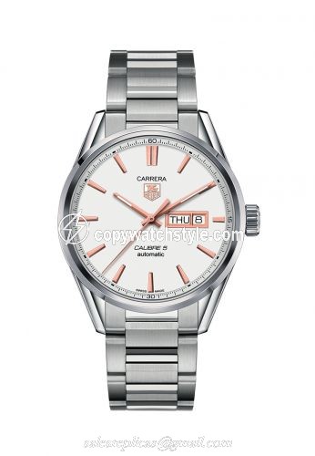 TAG Heuer Carrera Calibre 5 Day Date Stainless Steel / Silver / Bracelet WAR201D.BA0723 TAG Heuer Carrera Calibre 5 Day Date Stainless Steel / Silver / Bracelet WAR201D.BA0723