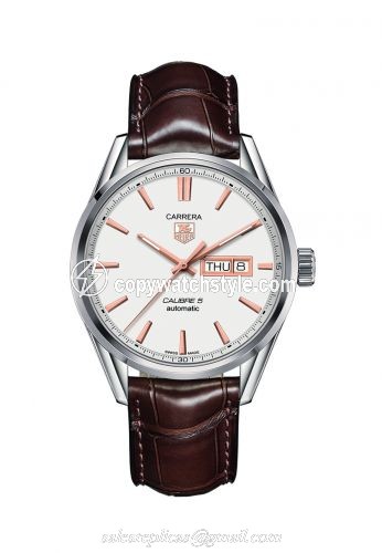 TAG Heuer Carrera Calibre 5 Day Date Stainless Steel / Silver / Alligator WAR201D.FC6291