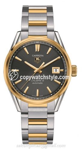 TAG Heuer Carrera Calibre 5 39 Stainless Steel / Yellow Gold / Grey / Bracelet WAR215C.BD0783