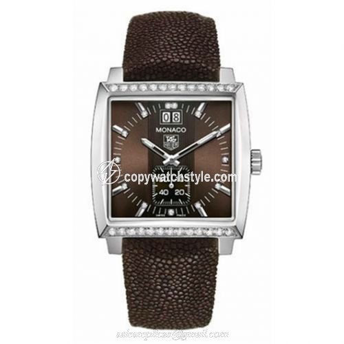 TAG Heuer Monaco Quartz Big Date Stainless Steel / Diamond / Brown / Galuchat WAW1316.EB0025 TAG Heuer Monaco Quartz Big Date Stainless Steel / Diamond / Brown / Galuchat WAW1316.EB0025