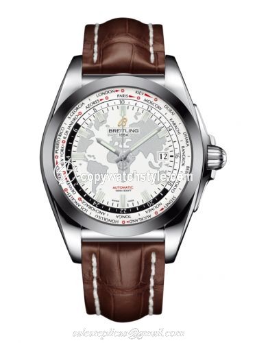 Breitling Galactic Unitime Stainless Steel / SleekT / Antarctica White / Croco WB3510U0.A777.739P