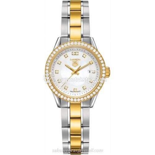 TAG Heuer Carrera Quartz 27 Stainless Steel / Yellow Gold / Diamond / MOP - Diamond / Bracelet WV1451.BD0797 TAG Heuer Carrera Quartz 27 Stainless Steel / Yellow Gold / Diamond / MOP - Diamond / Bracelet WV1451.BD0797