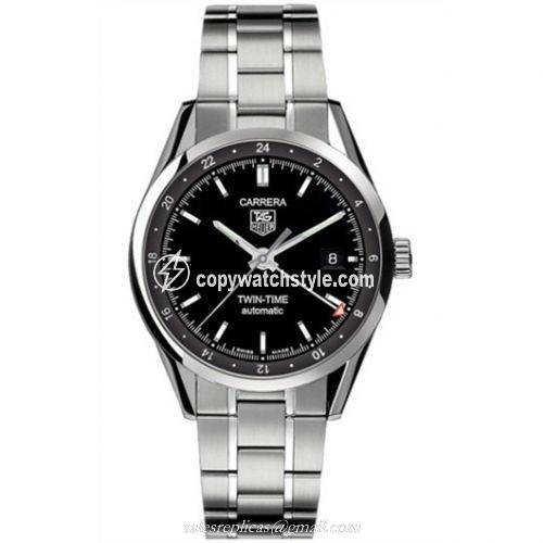 TAG Heuer Carrera Calibre 7 Twin Time Stainless Steel / Black / Bracelet WV2115.BA0787 TAG Heuer Carrera Calibre 7 Twin Time Stainless Steel / Black / Bracelet WV2115.BA0787